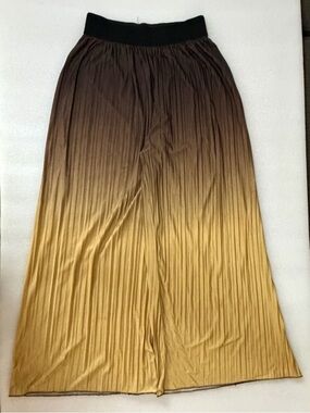 JVINI Ombre Pleated Wide Leg Palazzo Pants Gold Brown Flowy Luxe Resort Boho XL